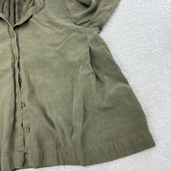 Runaway Bicycle Cotton Silk Poet Blouse Olive Handmade Size S/M $225 Lagenlook